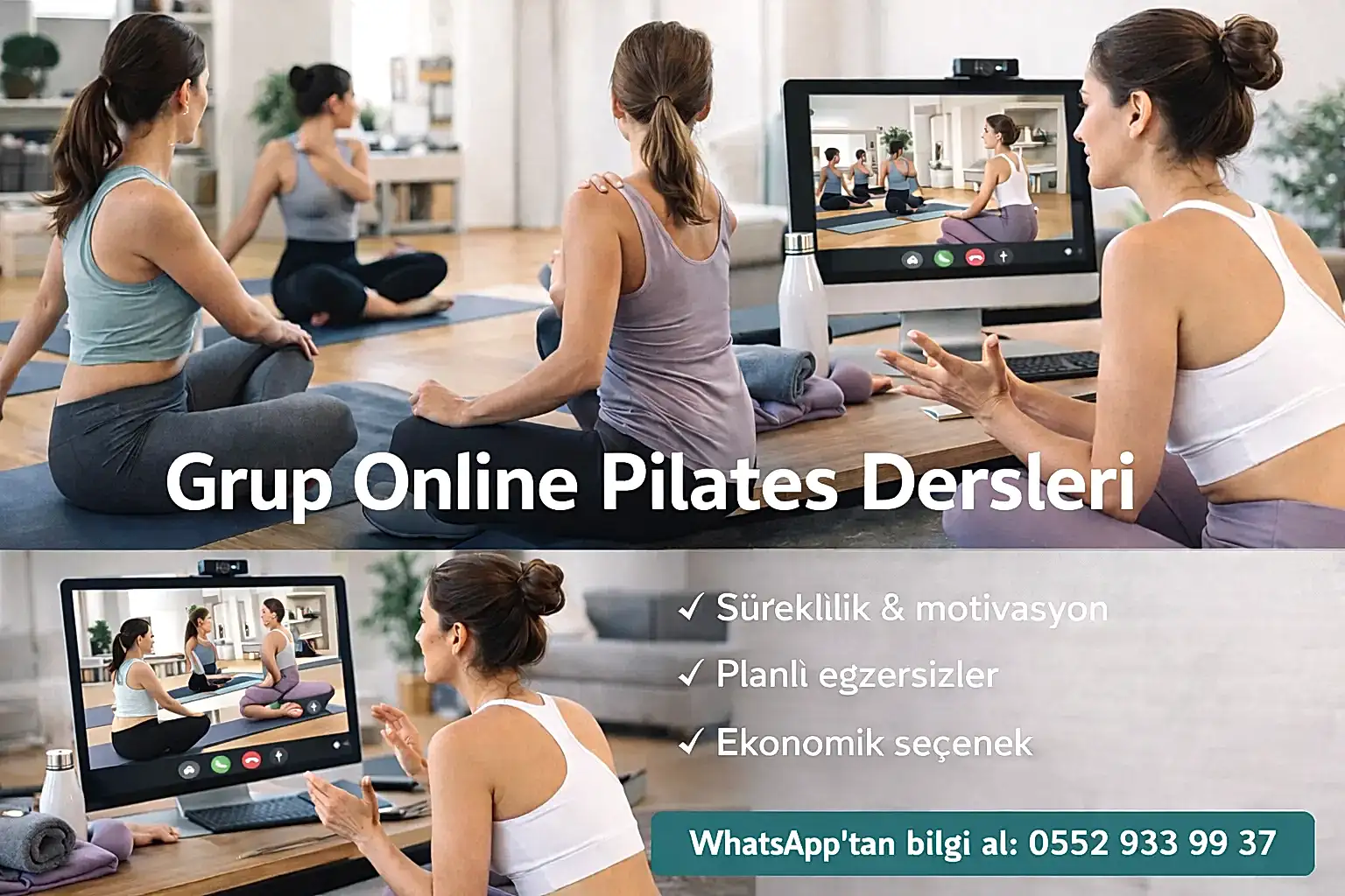 ilk online pilates dersi canli grup egzersizi